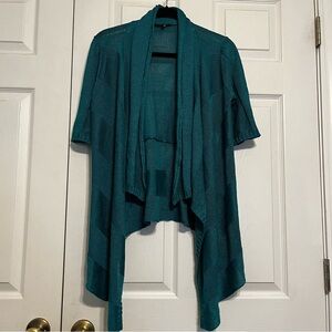 Eileen Fisher Linen Silk Waterfall Knit Open Cardigan Sweater Size XS Jewel Tone